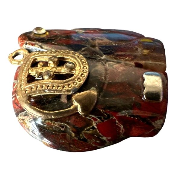 Vintage Carved Elephant Red Jasper Pendant Charm Handmade Cultural Spiritual - Picture 2 of 8
